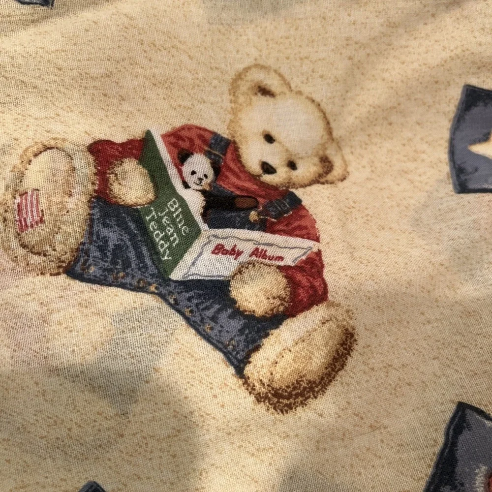 VTG Springmaid Blue Jean Teddy Bear Photo Album Star Heart Fitted Crib‎ Sheet